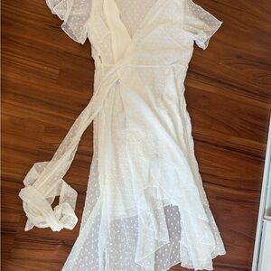 SHEIN Cream Asymmetrical Flutter Sleeve Sundress